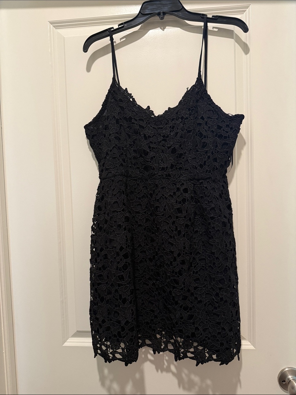 Francesca's Collections Black Floral Crochet Mini Dress